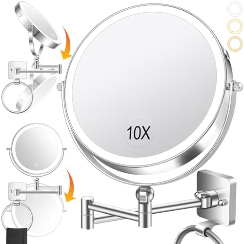 ubymet 360 rotation adjustable 10x large wall mounted makeup mirror
