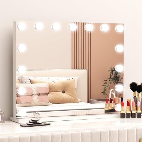 LOMRECS Vanity Mirror with 15 Dimmable Led Bulbs and USB Touch Control
