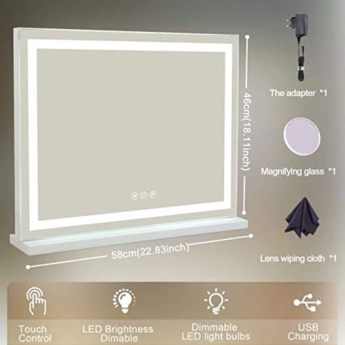 Sucedey Vanity Mirror Touch Screen Adjustable Lighting Detachable 10X Magnifier