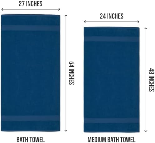 Utopia Medium Bath Towels Set 100 Cotton Quick Drying and Absorbent Navy