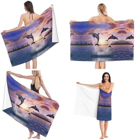 Sunset Dolphins Printed Microfiber Bath Towel