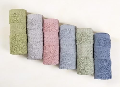 6-Color Pure Cotton Washcloth Set 13x13 inches