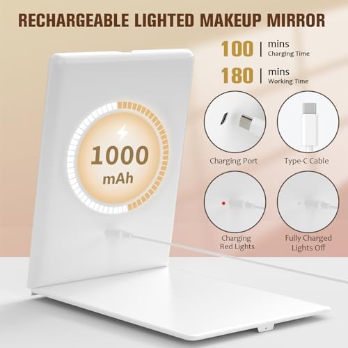 Versatile Travel Makeup Mirror with 3 Light Modes