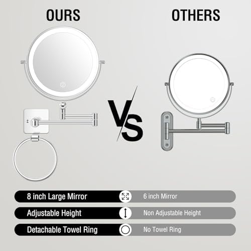 ubymet 360 rotation adjustable 10x large wall mounted makeup mirror
