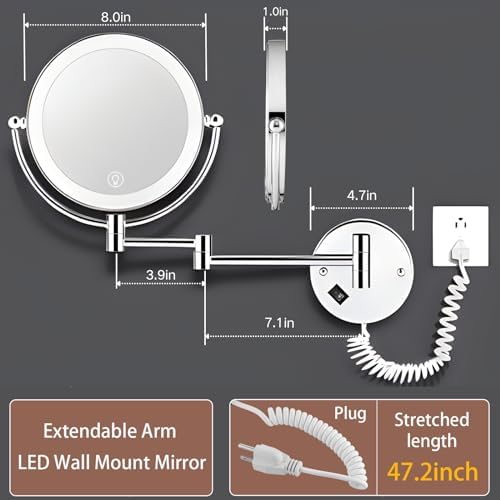 10-Inch wall-mounted Lighted Makeup Mirror with 1x 10x Magnification