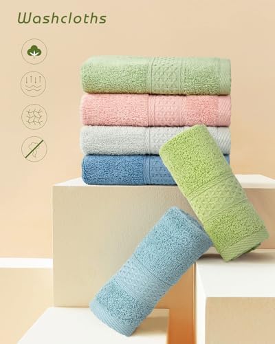 6-Color Pure Cotton Washcloth Set 13x13 inches