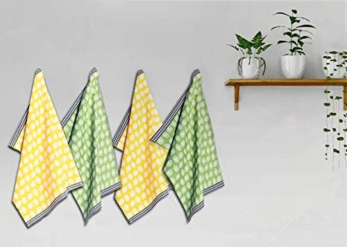 AccentHome 4-Piece Cotton Kitchen Towels Set Lemon Print 20x28