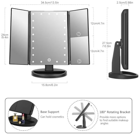 Lighted Vanity Mirror with 3X Magnification