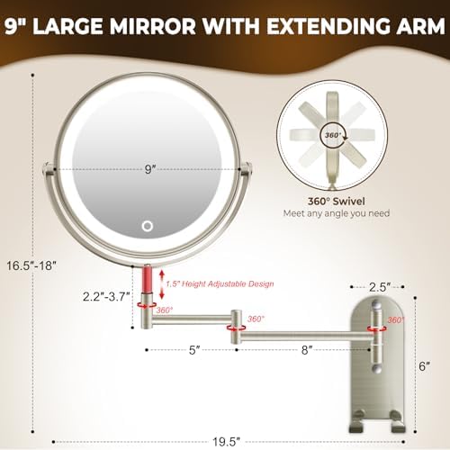 Vivid Lighted Makeup Mirror with 360 Rotation Rechargeable Battery and 10X Magnification