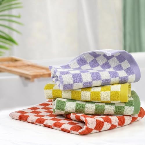 Vibrant 4-Pack Checkered Cotton Washcloths