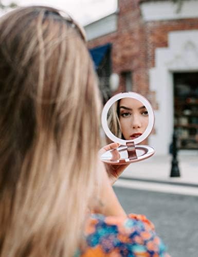 Fancii LED Lighted Travel Makeup Mirror 1x 10x Magnification Rose Gold