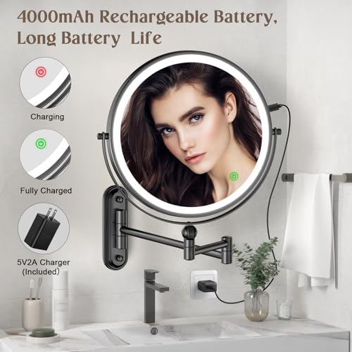 Stylish 9 Makeup Mirror with Rechargeable Battery and Adjustable Design