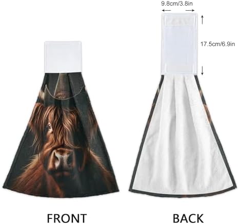 Scottish Highland Cow Fingertip Towels 2PCS Absorbent Kitchen Linen with Loop