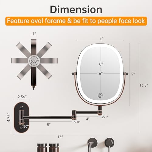 Rechargeable LED Wall-Mounted Makeup Mirror with 7x Magnification