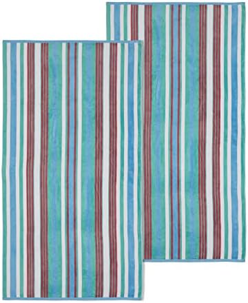 Set of 2 100 Cotton ripped stripes soft absorbent beach towel