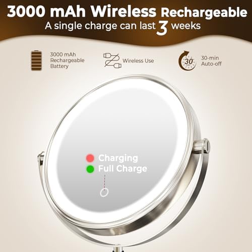 Vivid Lighted Makeup Mirror with 360 Rotation Rechargeable Battery and 10X Magnification