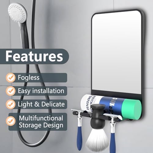 Fogless DotMirror Folding Razor Storage Organizer Shower Mirror