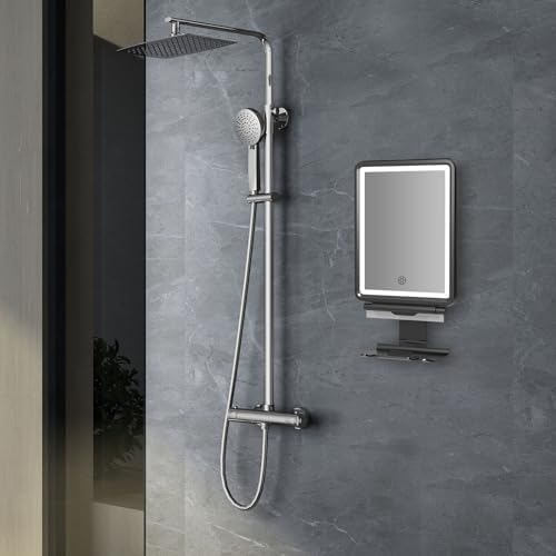 No Fog shower mirror with Squeegee 3-light modes