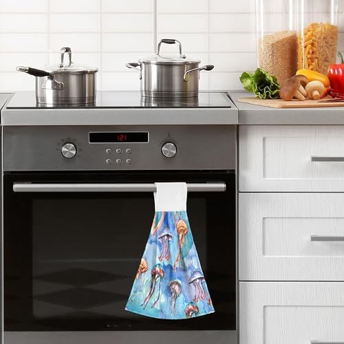 Watercolor Jellyfish Kitchen Hand Towels