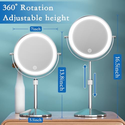 Vanity Mirror with Lights 7 Rechargeable 1x10x Lighted Makeup Mirror