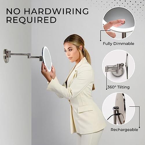 Cordless LED Rechargeable Wall Mirror with Extension Arm