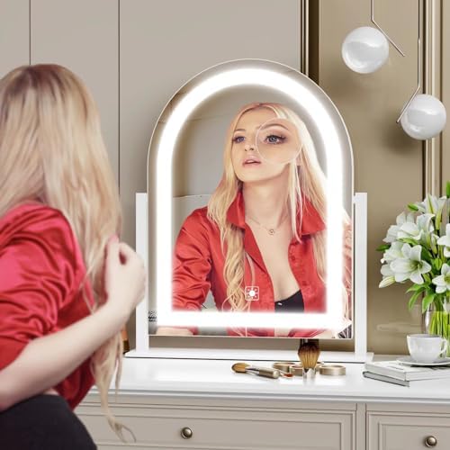 Curved Lighted Makeup Mirror with 360 Rotation