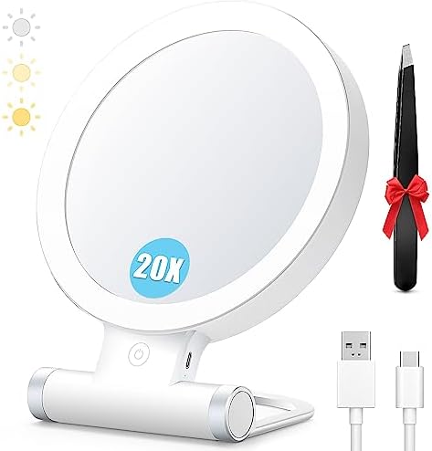 MIYADIVA 20X Magnifying Mirror with LED Light and Adjustable Handle