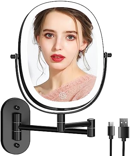 Durable Wall-Mounted Makeup Vanity Mirror with Rechargeable LED 1x7x Magnification