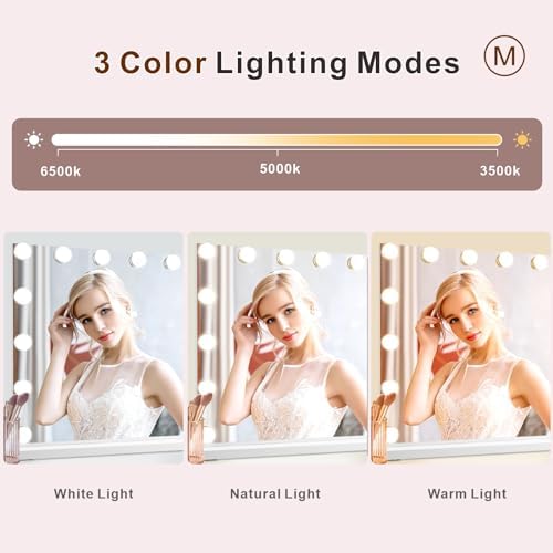 LOMRECS Vanity Mirror with 15 Dimmable Led Bulbs and USB Touch Control