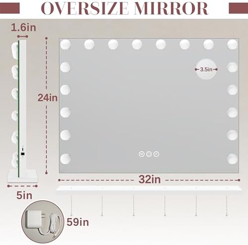 Extra-Large Hollywood Vanity Mirror with LED Lights and USB Charging