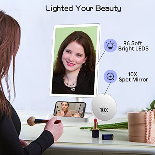 FUNTOUCH Rechargeable Makeup Mirror with Lights Phone Holder