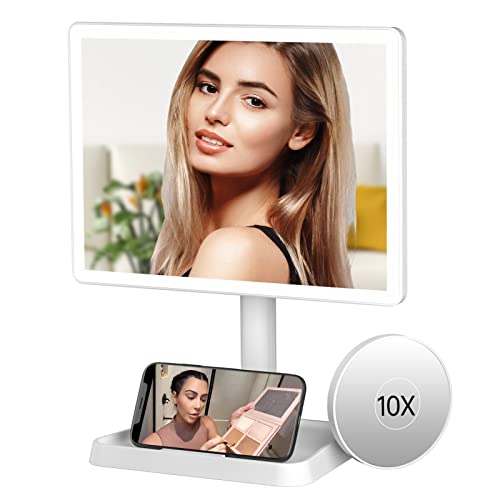 FUNTOUCH Rechargeable Makeup Mirror with Lights Phone Holder