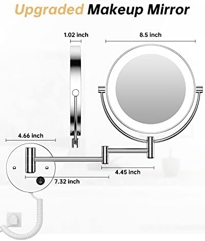 Gospire 85 Wall Mounted Lighted Magnifying Mirror with 360 Swivel