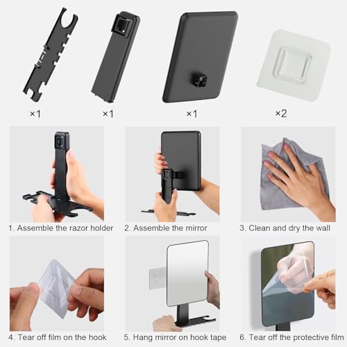 Fogless Shower Mirror with Razor Holder Anti-Fog Space-Saving Antibacterial