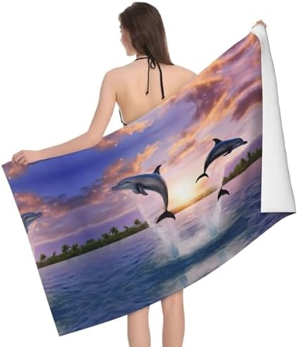 Sunset Dolphins Printed Microfiber Bath Towel