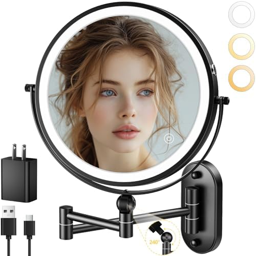 9 Inch Wall Mounted Lighted Makeup Mirror with 1X10X Magnification