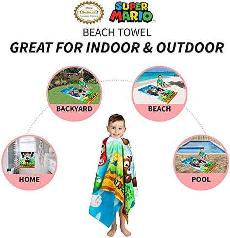 Franco Super Mario Official Nintendo Kids Super Soft Cotton BathPoolBeach Towel