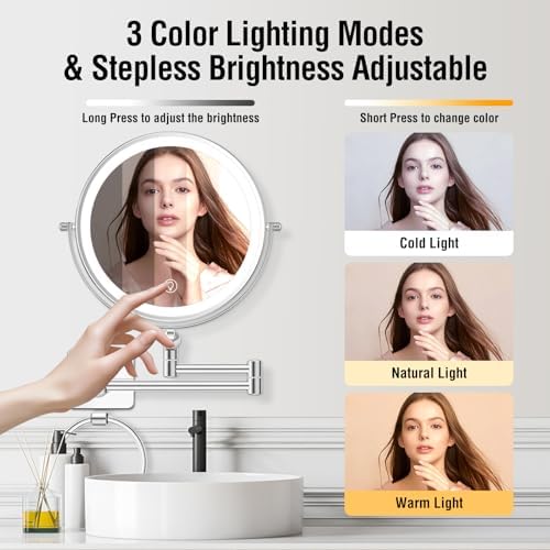 ubymet 360 rotation adjustable 10x large wall mounted makeup mirror
