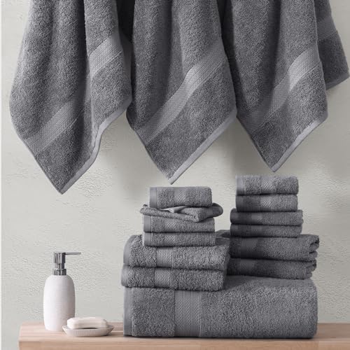 LANE LINEN Bath Towels Set of 6 - 100 Cotton Extra Large Cool Grey