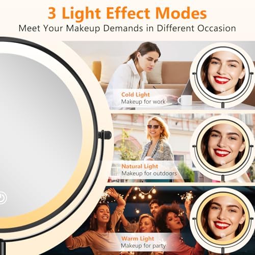 ALHAKIN 9 Lighted Makeup Mirror with Magnification Rotation and Adjustable Light