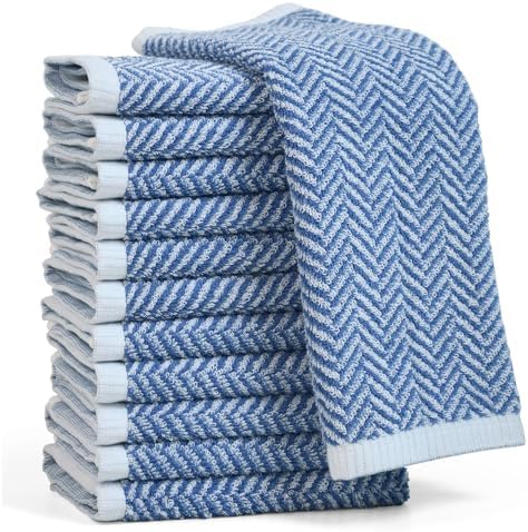 12-Piece Cleanbear Face and Body Washcloths with Herringbone Design