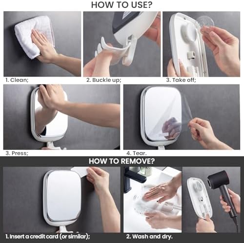 TAILI Fogless shower mirror with Razor Holder White