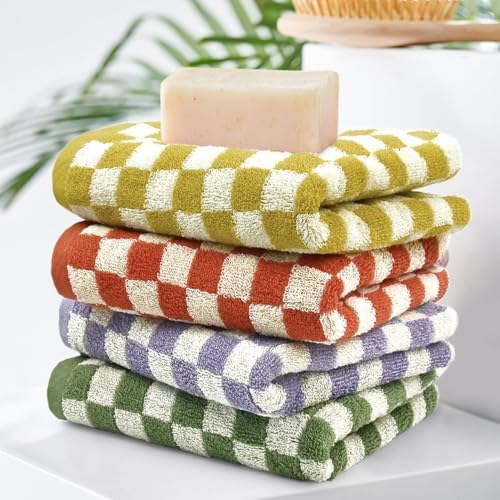 Jacquotha Bath Hand Towels 4-Piece Checkered Soft Absorbent