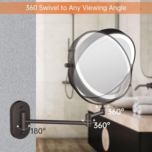 FUNTOUCH Rechargeable Wall Mount Makeup Mirror 8 Inch Double Sided 10X Magnification