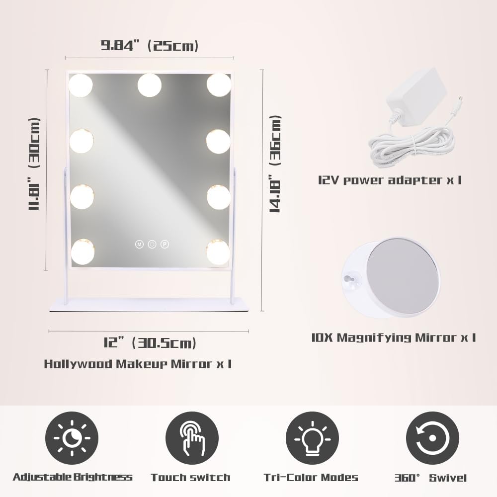 COOLJEEN 9 LED Vanity Mirror with 10X Magnification