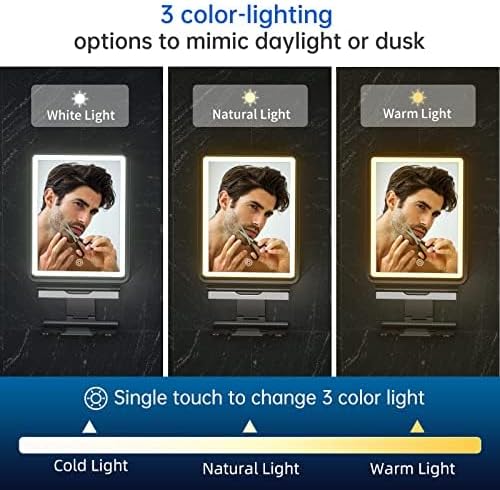 No Fog shower mirror with Squeegee 3-light modes