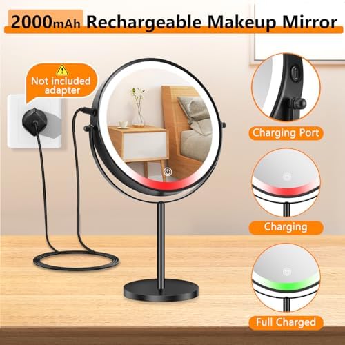 ALHAKIN 9 Lighted Makeup Mirror with Magnification Rotation and Adjustable Light