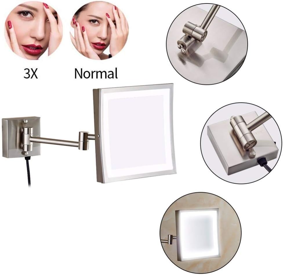 Wall-Mounted Vanity Mirror Magnifying Shaving Nickel Finish 85-inch 3X