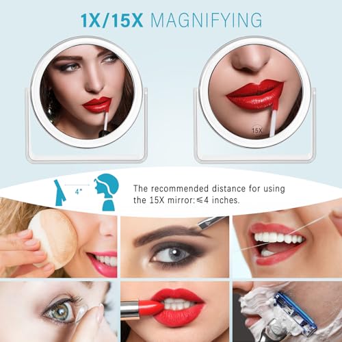 Elegant 15X Vanity Mirror with 360-Degree Rotation and 1X15X Swivel