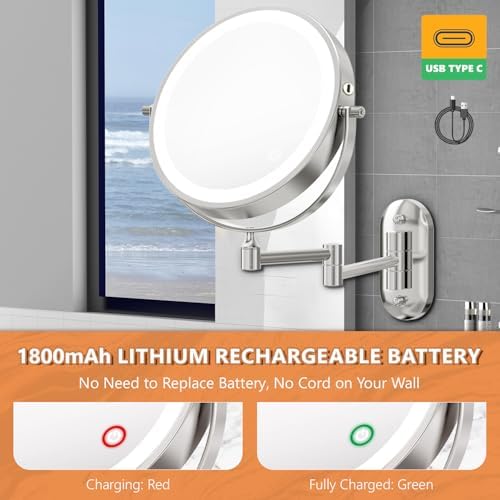 Wall-Mounted Digital Makeup Mirror 8 with 1X10X Magnification